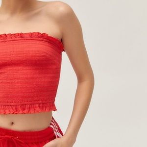 UO Cropped Strapless Smocked Ruffle Tube Top
